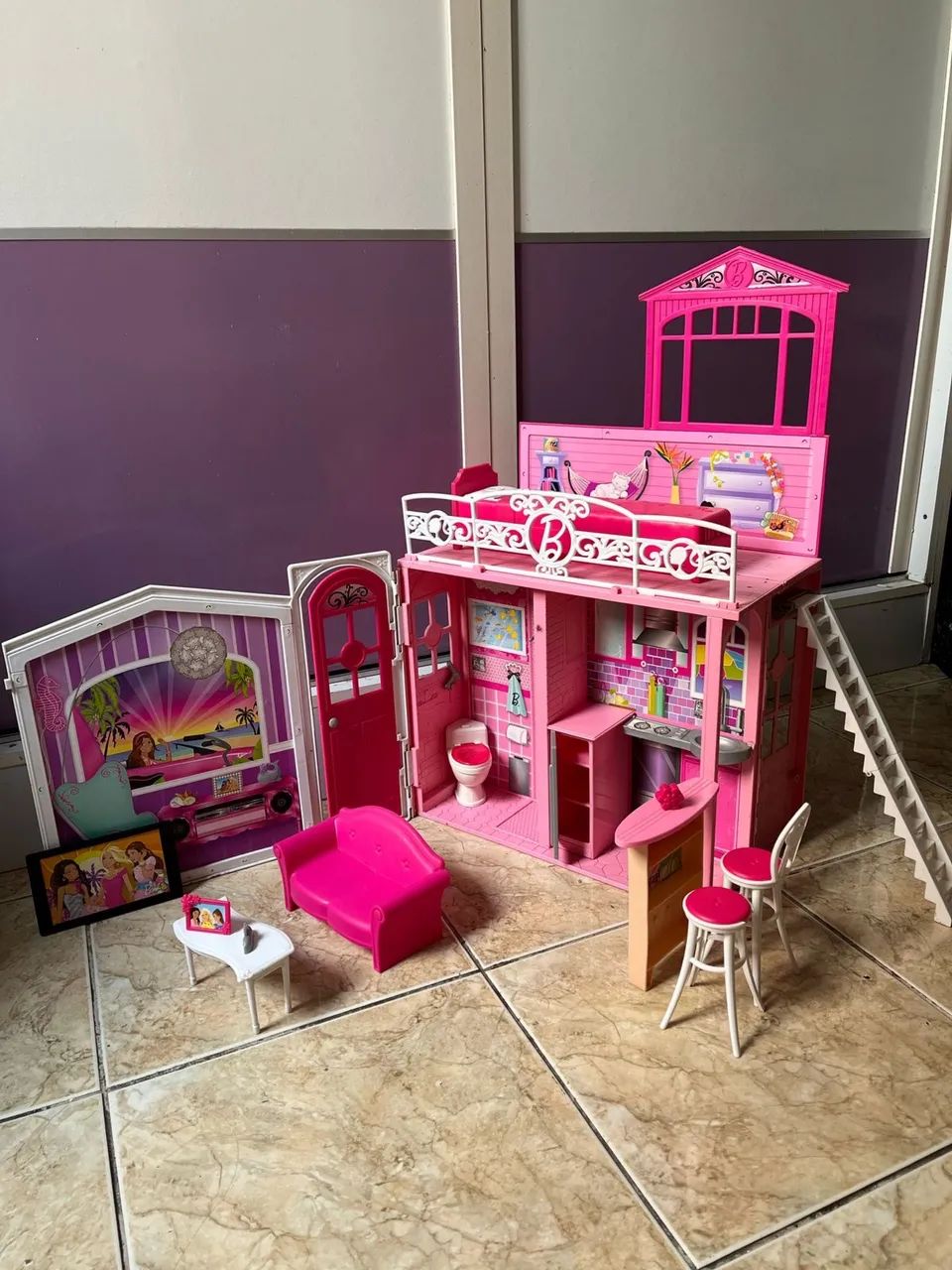 Casa De Boneca Barbie Portátil Com Móveis E Acessórios - Foto 2