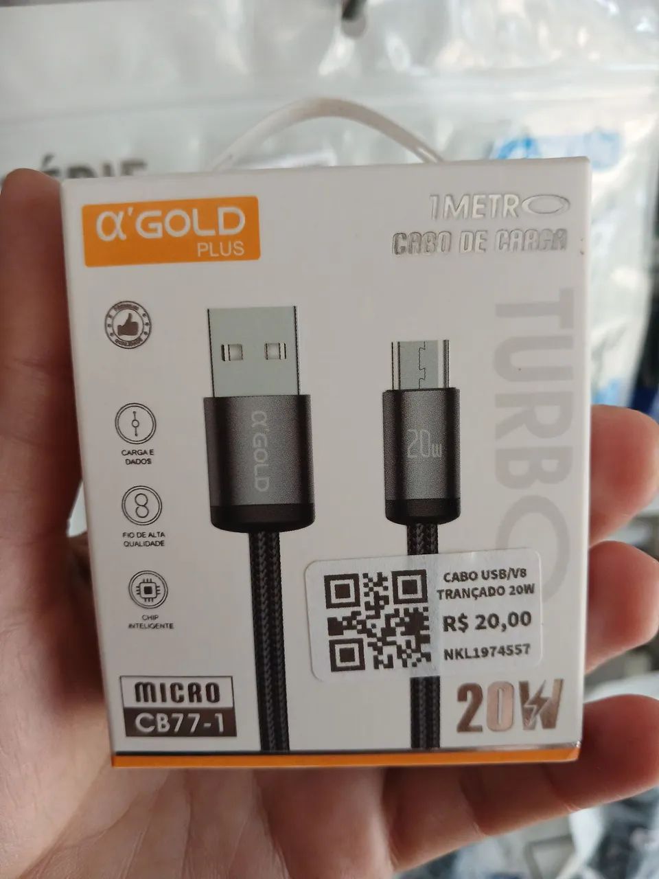 Cabo USB para V8 (20W) cabo 1metro.
