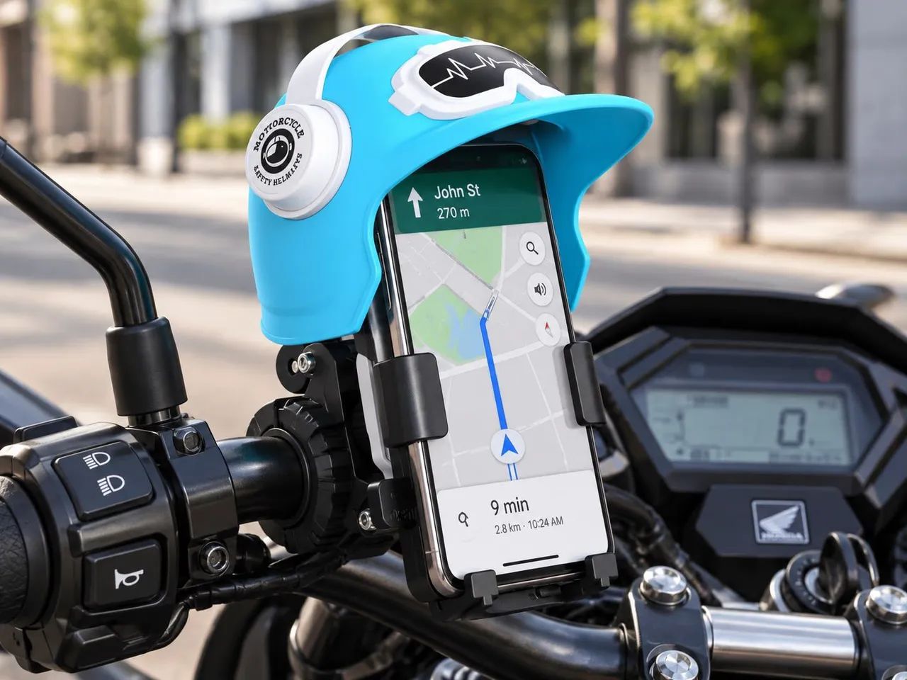 Suporte de Celular para Moto com Quebra-Sol Mini Capacete Oberon - Foto 2