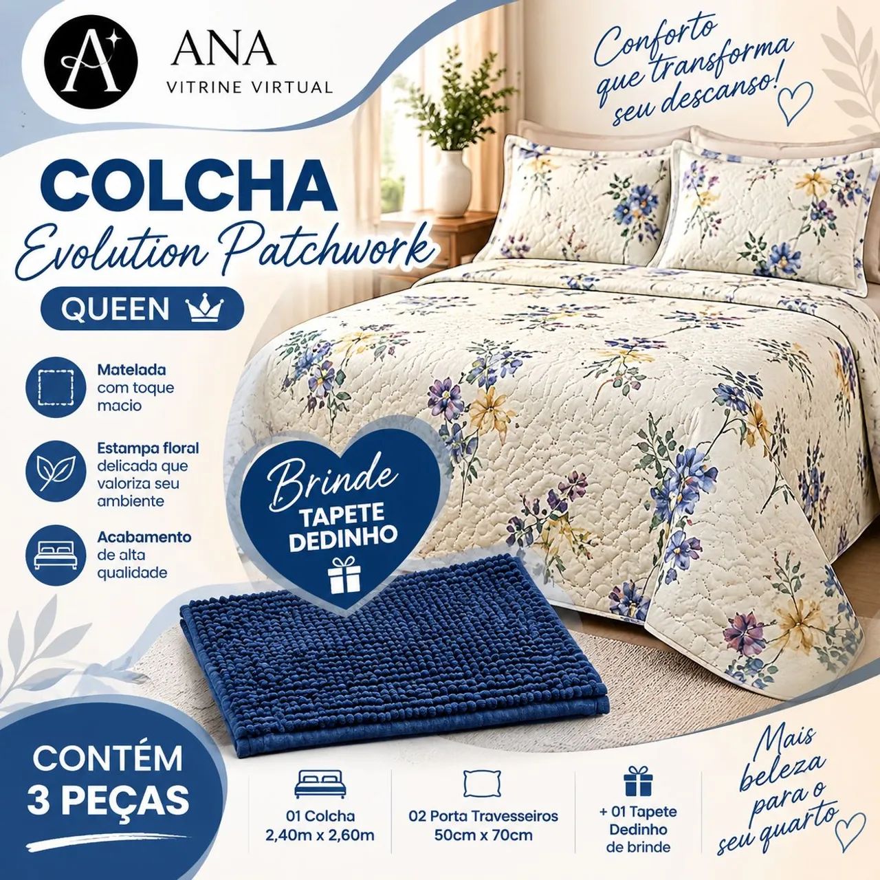 Cobre leito Queen 