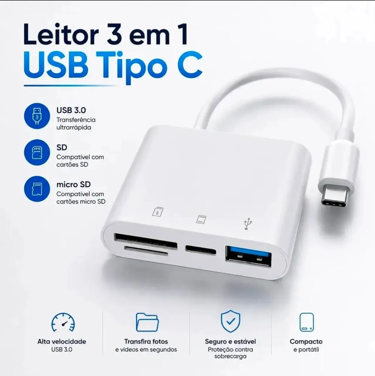 Adaptador USB Tipo C Leitor De Cartão SD Micro SD OTG USB 3.0 - Foto 3