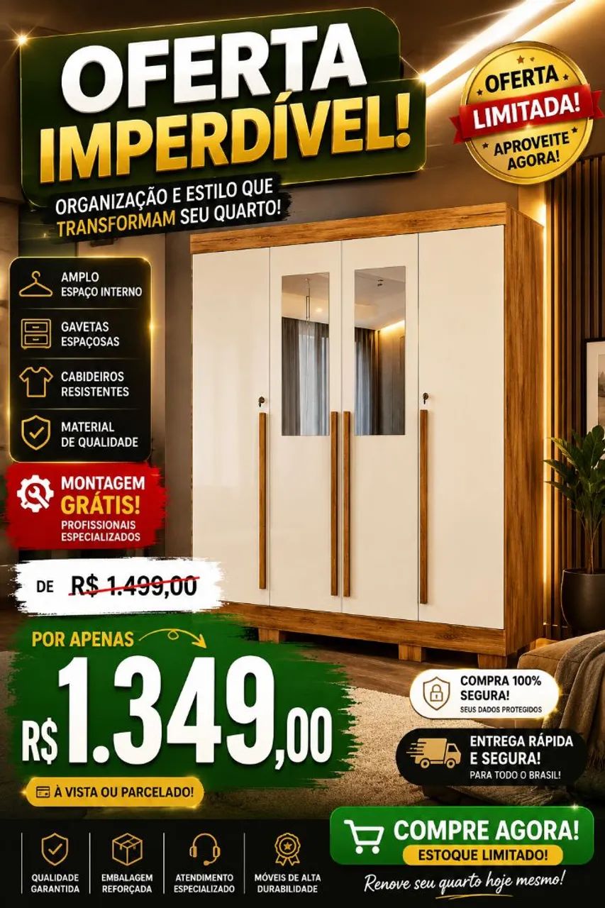 Guarda roupa entrega e montagem grátis