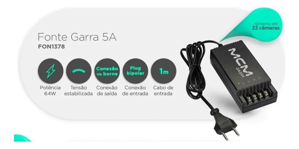Fonte Garra Mcm 12v 5a P/ Cftv Bivolt - Foto 2