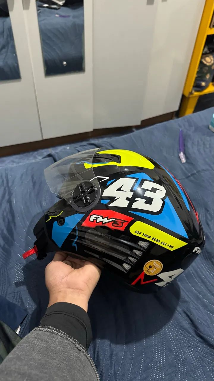 Capacete Fw3 Azul Aberto com Viseira interna 