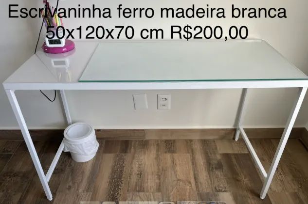 Escrivaninha branca ferro madeira 