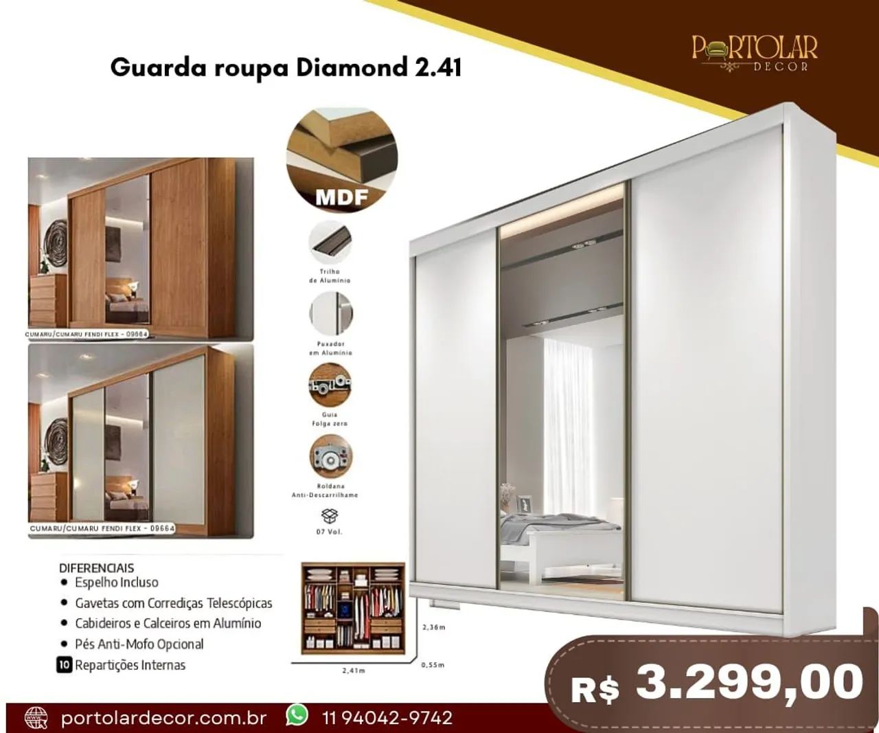 Guarda Roupa Diamond 2.41 - à pronta entrega 