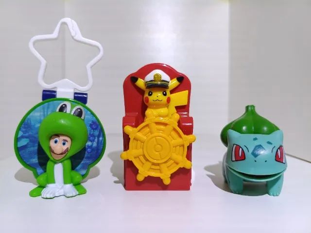 Colecionáveis Pokémon e Super Mario - Luigi de Yoshi, Capitão Pikachu  e Bulbasaur 