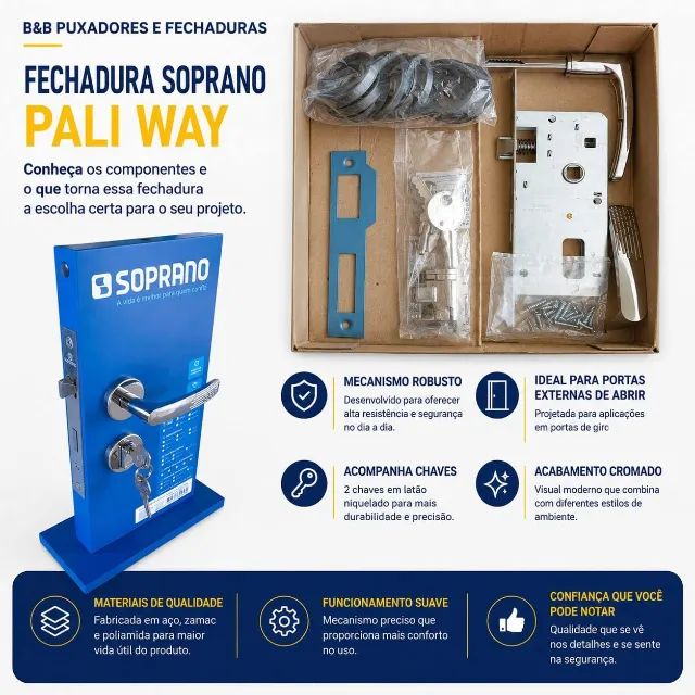 Promoção - 2x Fechaduras Externas Pali Way Soprano Cromadas Broca