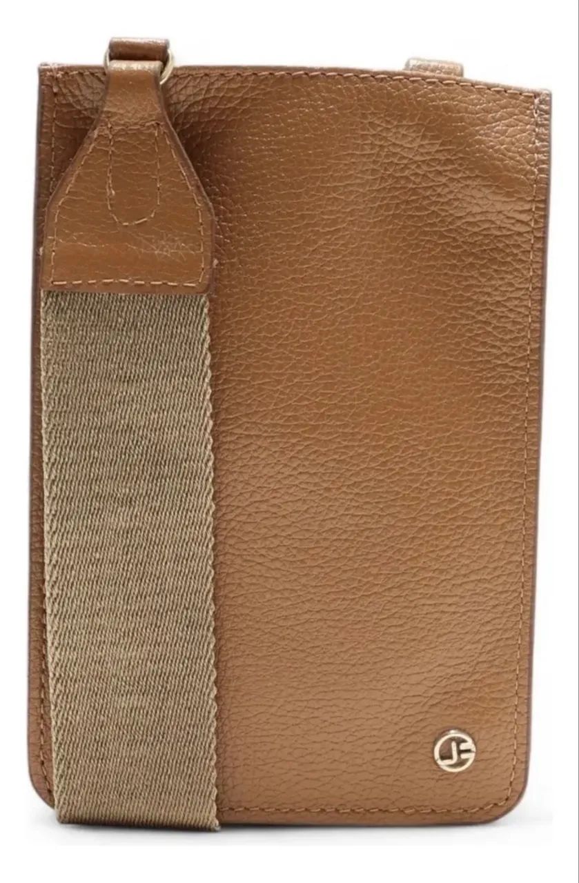 Bolsa Couro Legítimo Jorge Bischoff Porta Celular Caramelo - Foto 2