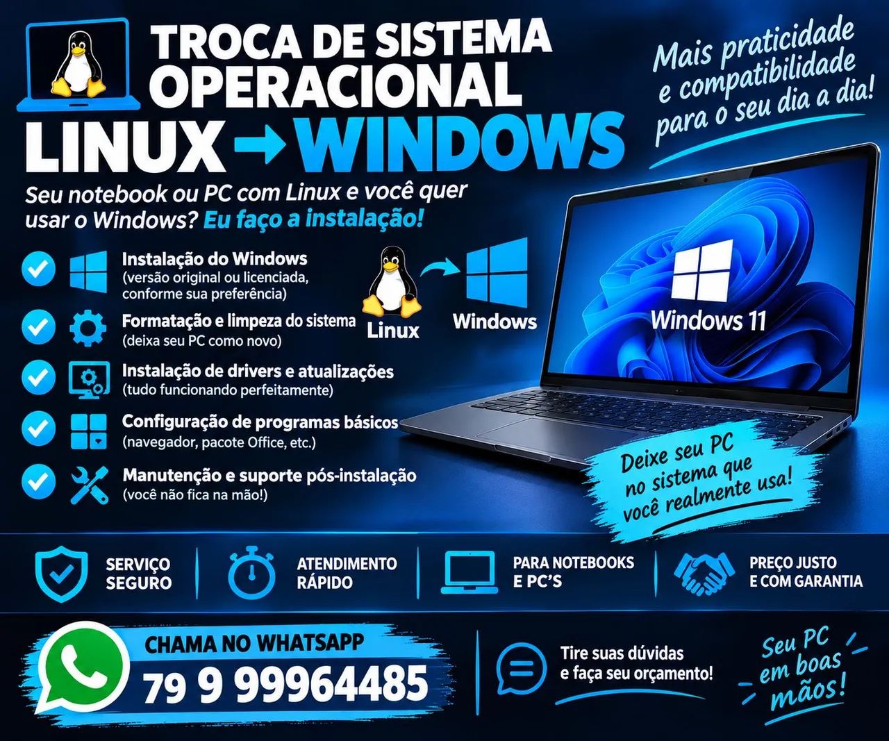 Troca de sistema operacional de Linux para windows 