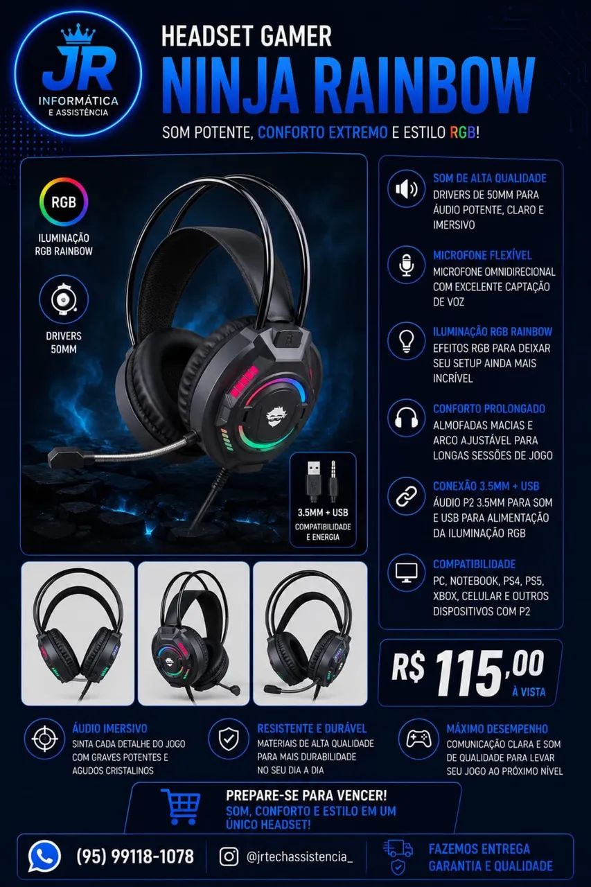 Headset Gamer Ninja Rainbow. Pra PCs e ps  - Foto 2