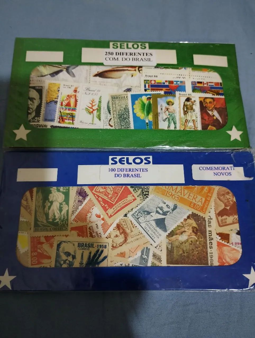 2 envelopes com 350 selos antigos diferentes novos do correios 