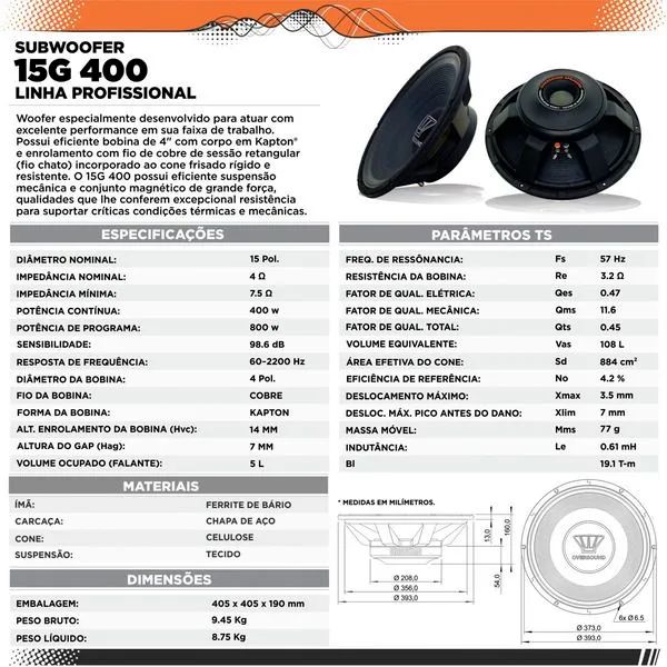 Subwoofer passivo 15 polegadas 400w Rms 8ohms (falante oversound)  - Foto 5