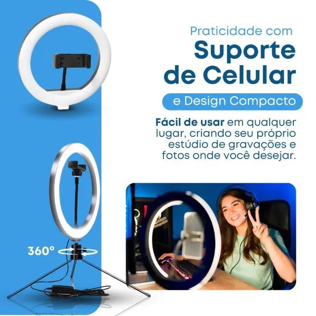 Ring Light Iluminador de LED 8 Polegadas com Tripé de Mesa - Foto 4