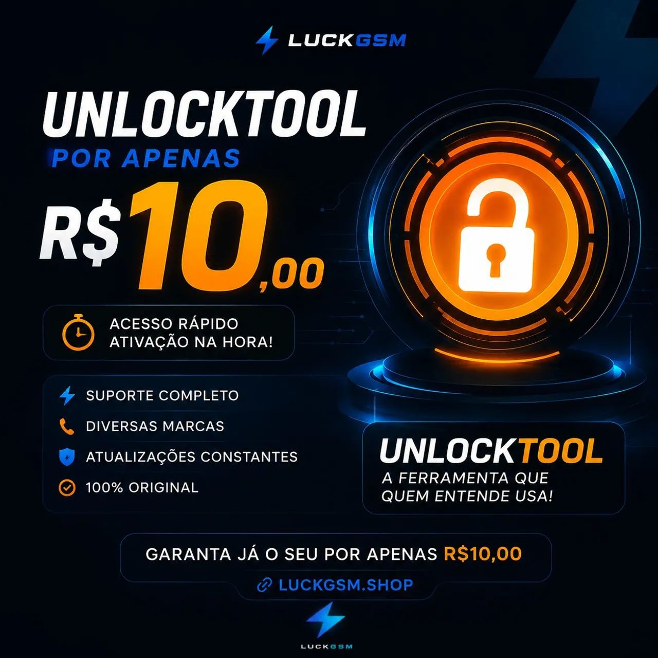Unlocktool 6horas 10 reais, envio automático