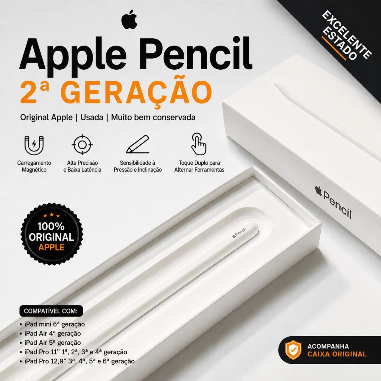Apple Pencil 2ª Geração Original Apple - Completa com Caixa
