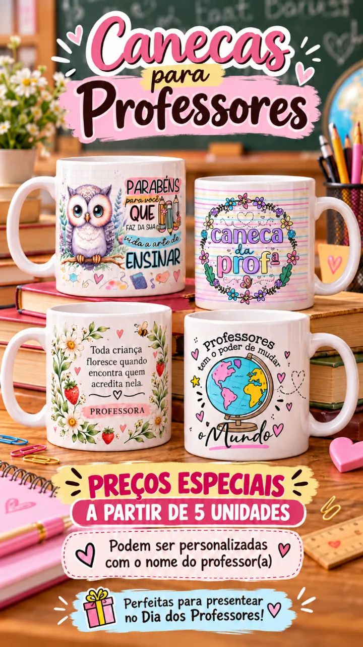10 canecas Dia dos Professores