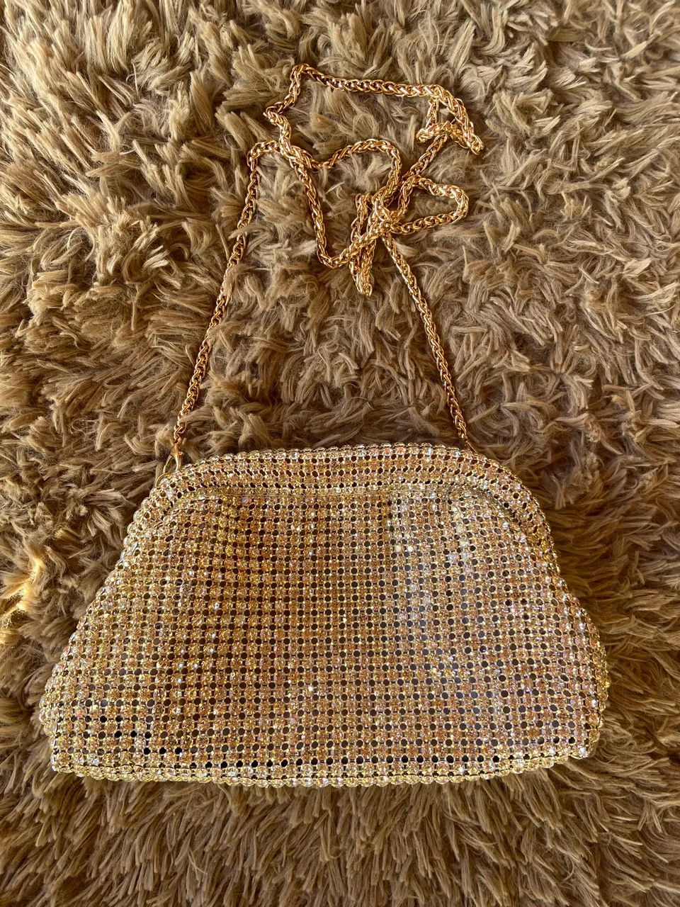 Bolsa Cluth de mão e ombro, strass dourada, Nova - Foto 5