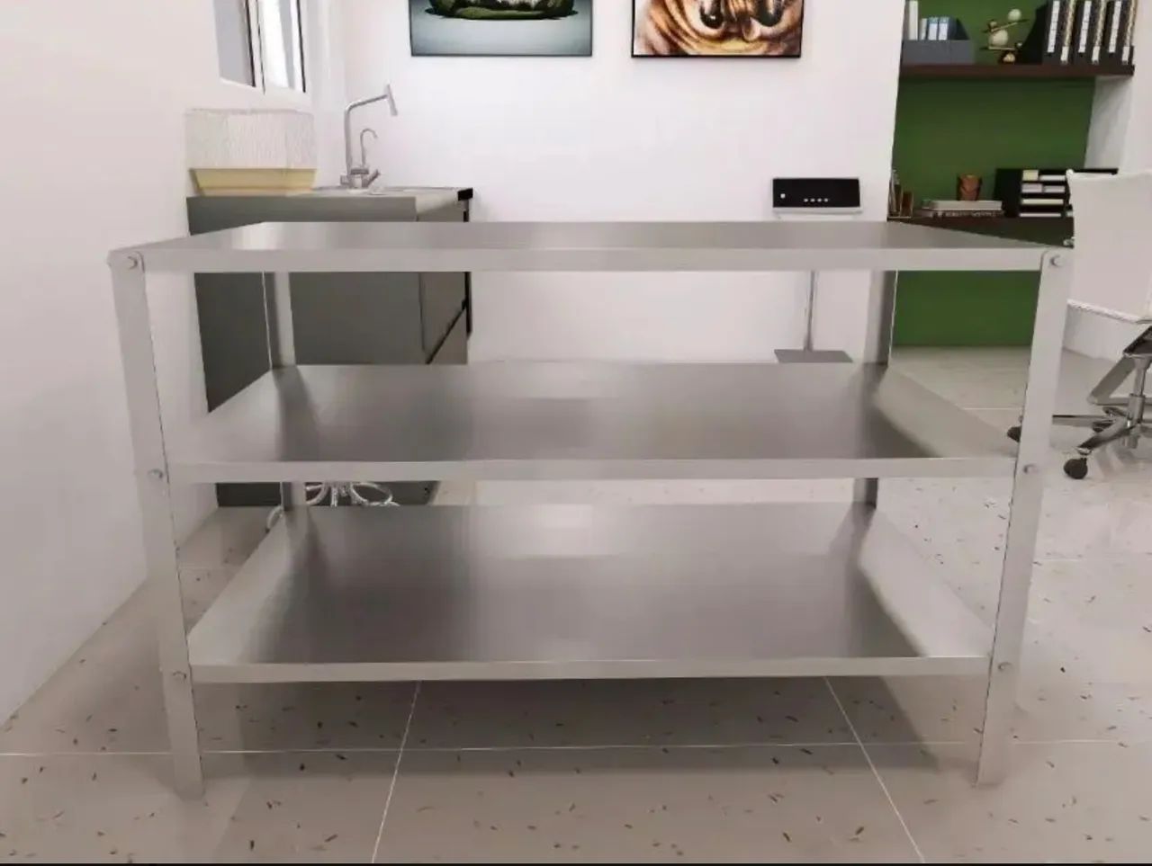 Mesa de inox 2 prateleiras 