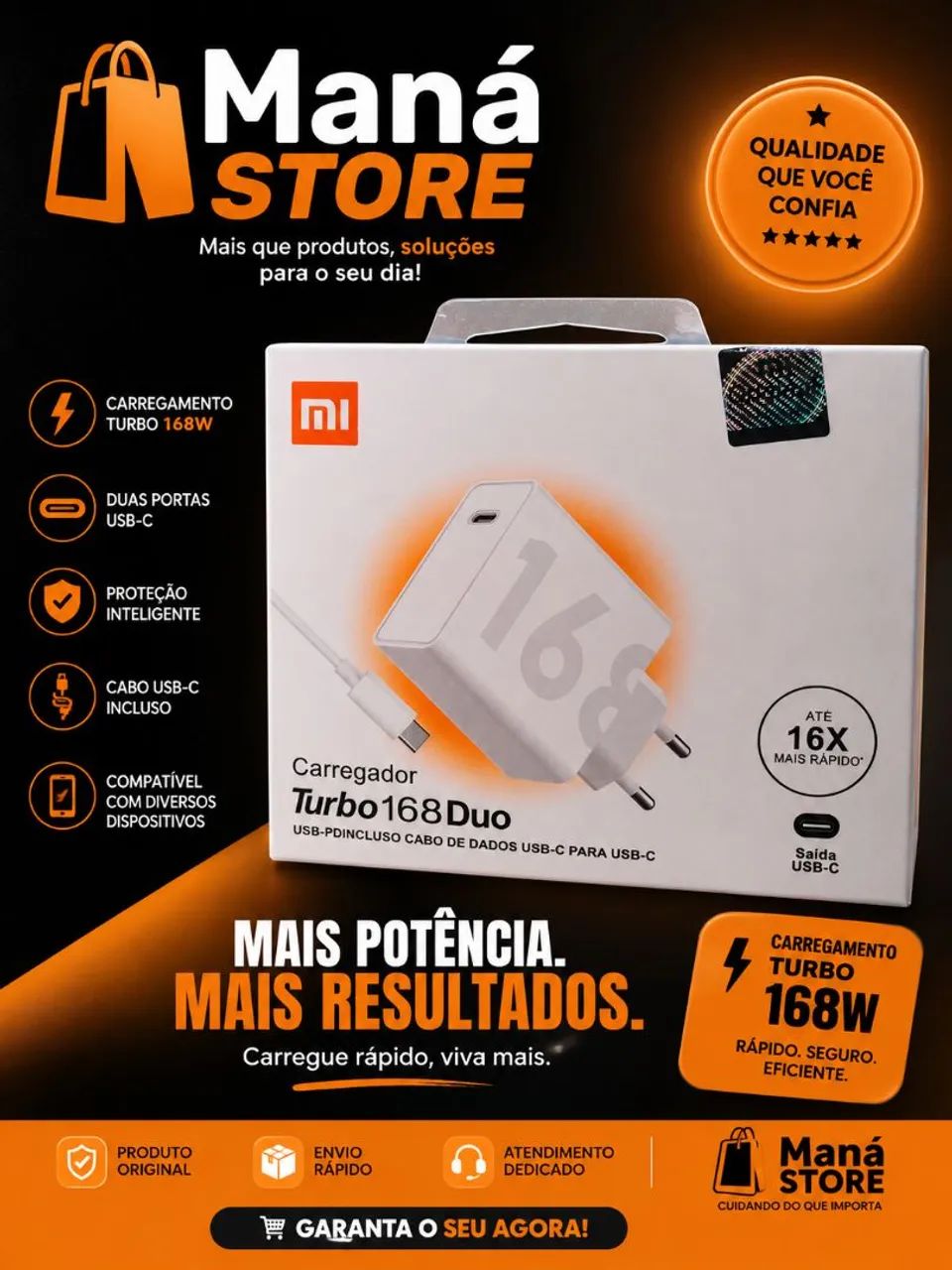 Carregador Turbo 168W tipo C