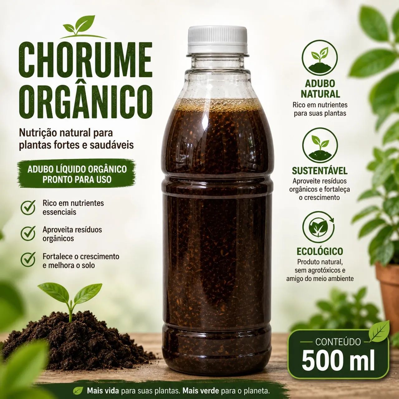 Chorume de minhoca - Fertilizante orgânico
