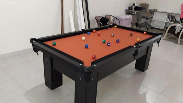 Mesa de Bilhar Tecido Laranja Borda Preta Cor Preta Tx Mod. 6714 - Foto 2