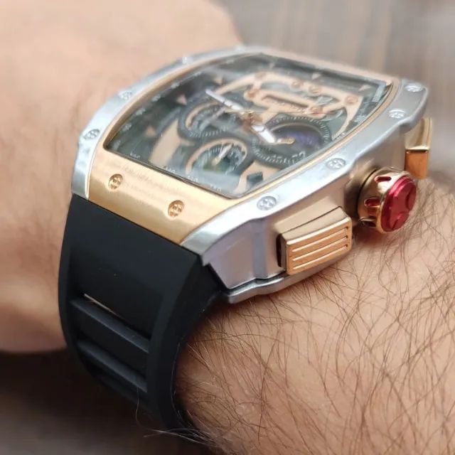 Relógio FoxBox Prata e Bronze Aço Inox - Silicone - Foto 4