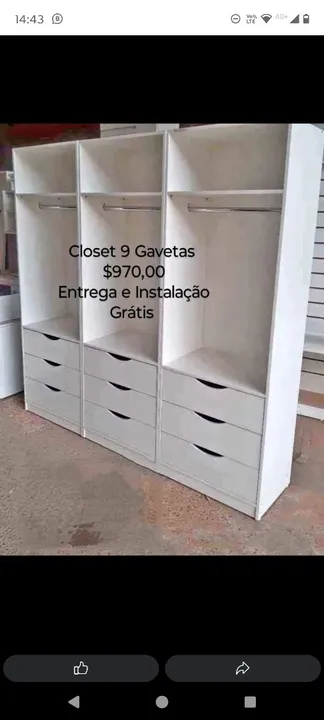 Closet 9 Gavetas - Branco - Novo