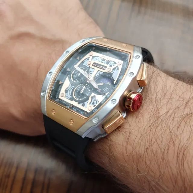 Relógio FoxBox Prata e Bronze Aço Inox - Silicone - Foto 3