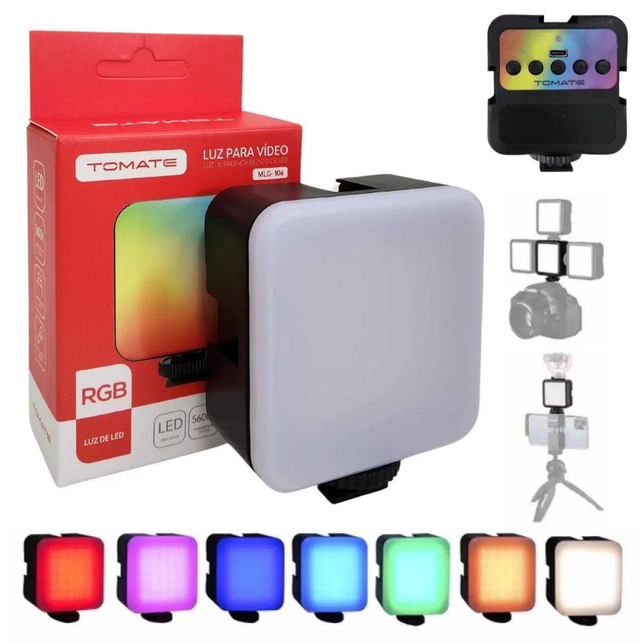 LUZ PARA FOTOS E VÍDEOS LED RGB RECARREGÁVEL - TOMATE