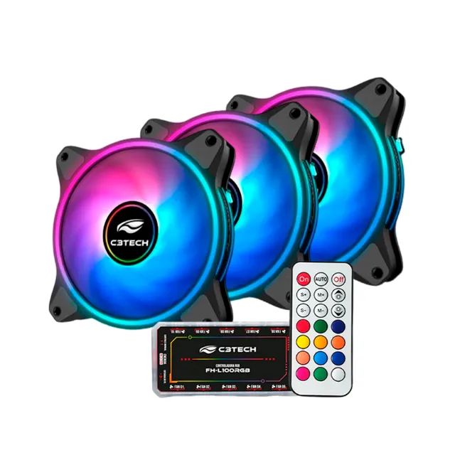 Kit 3 Cooler Fan 120mm C3Tech C110F250 com Controladora e Controle ARGB 3P 5V - WZetta