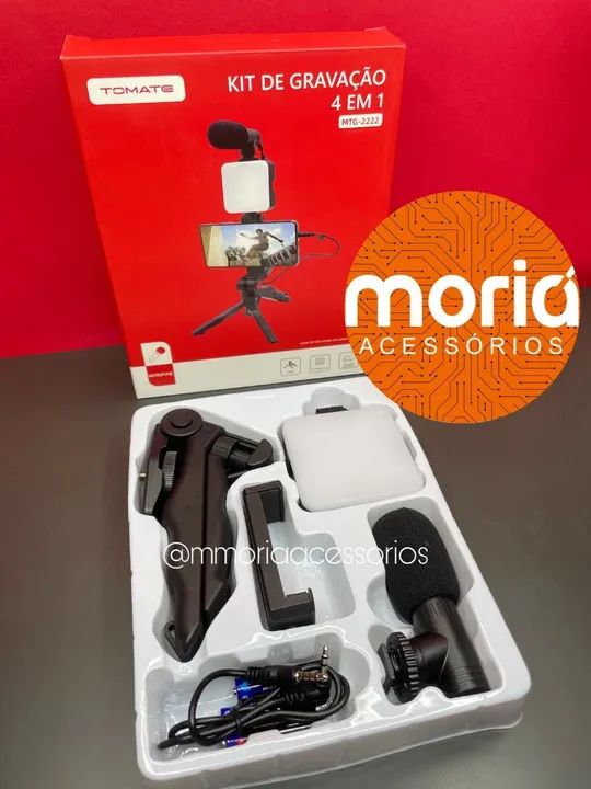 Kit de Gravação Celular 4 Em 1 Com Microfone Luz Led E Suporte - Foto 6