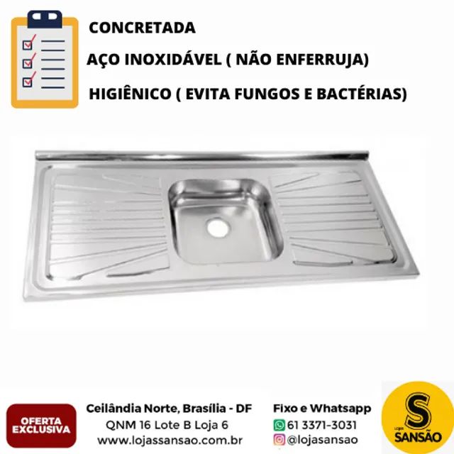 Pia de c/ cuba polida 1,20m Aço Inox