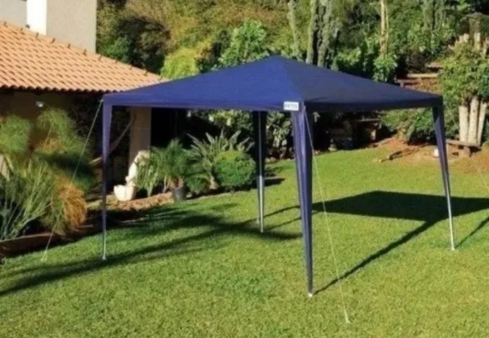 Tenda Gazebo Mor Ráfia P/ Praia Aço Carbono 3x3m Azul
