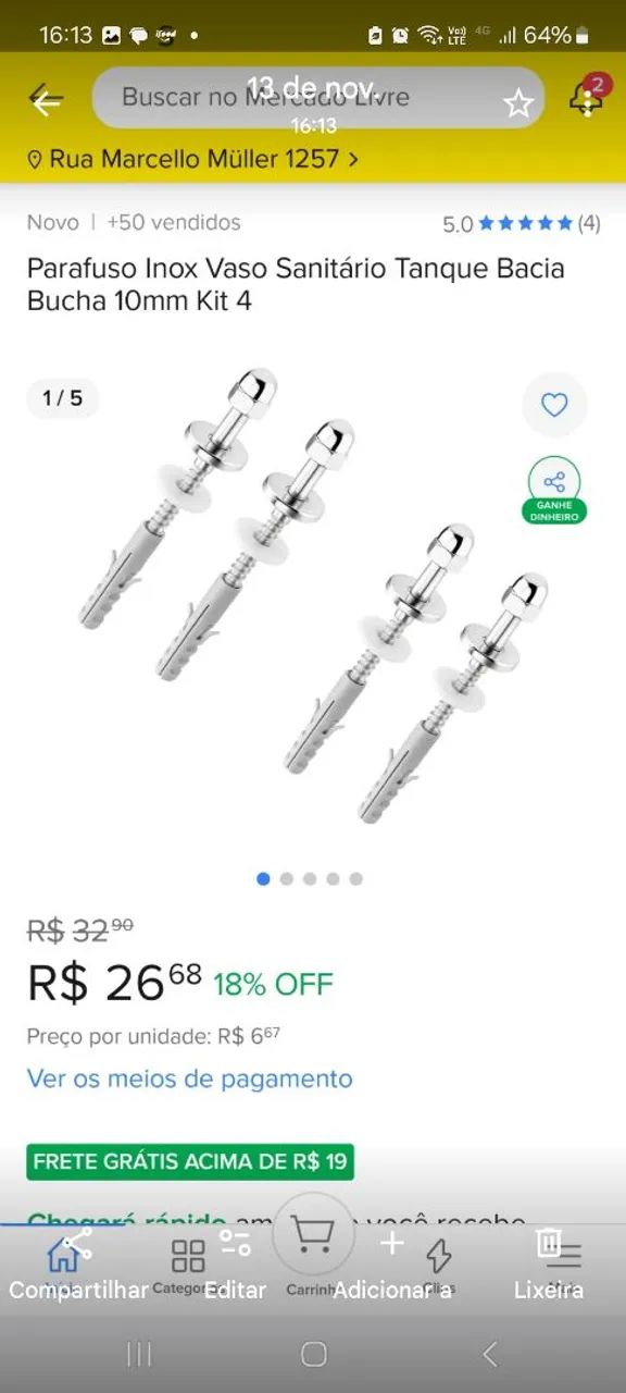 Parafuso acabamento bucha completo inox vaso sanitário.lavatorio.bacia  