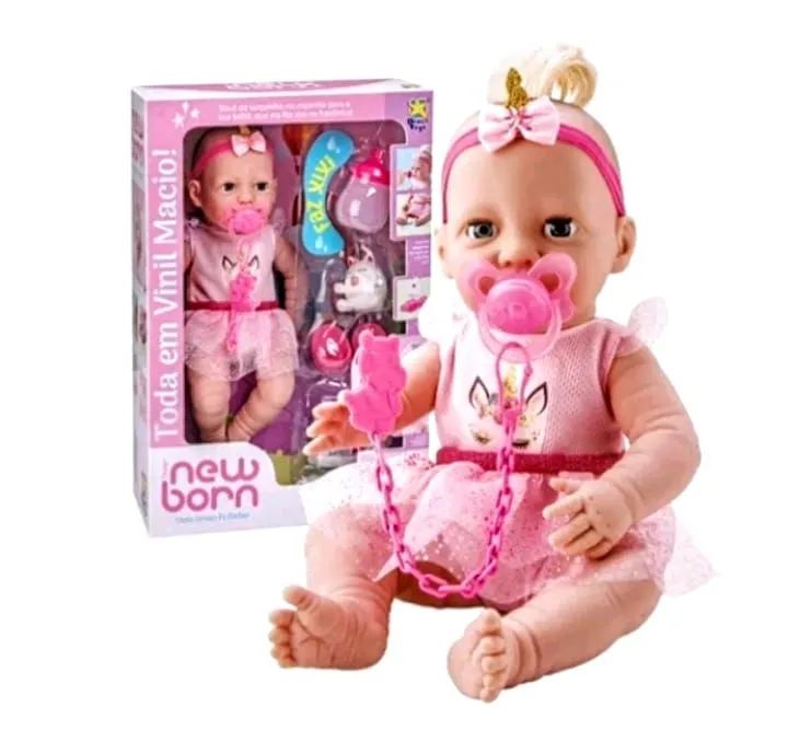 Boneca new born unicórnio 