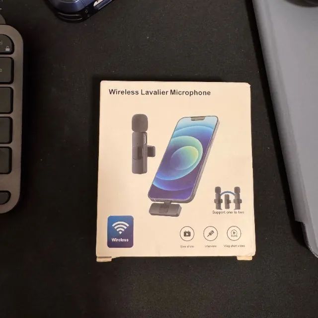 Microfone Lapela Sem Fio Preto Wireless Bluetooth Portátil (Lightning)