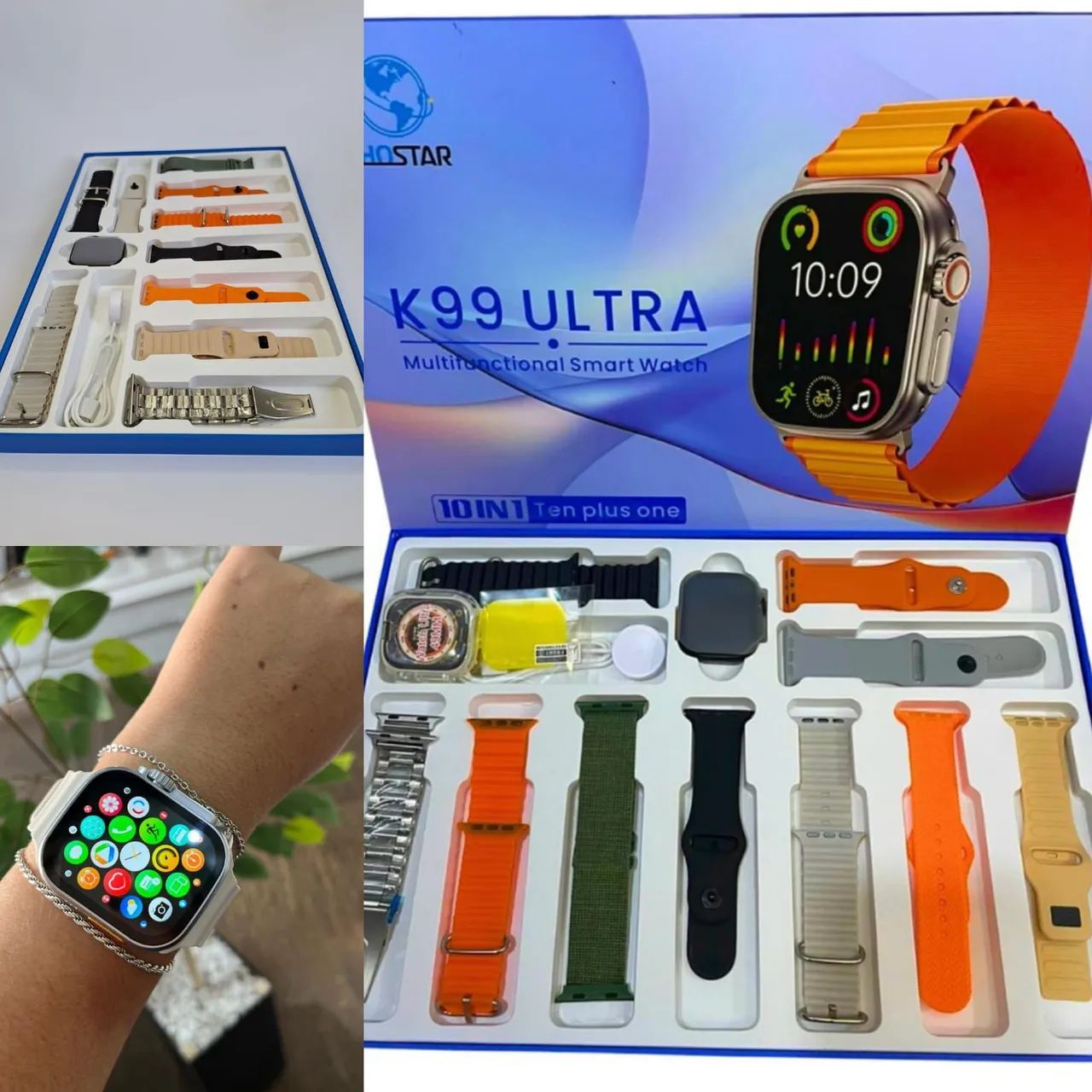 Smartwatch K99 Ultra com 10 pulseiras