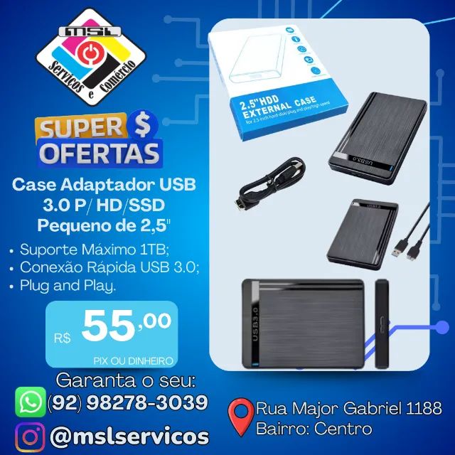 Case Adaptador USB 3.0 para HD/SSD 2,5? - Compacto, Rápido e Prático!