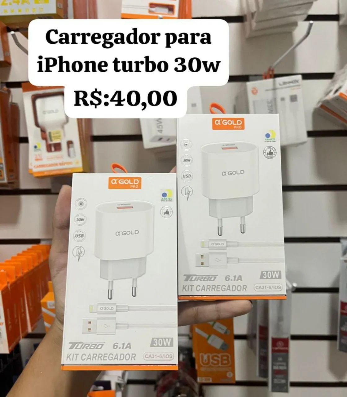 Carregador iPhone Turbo 30W - R$40,00