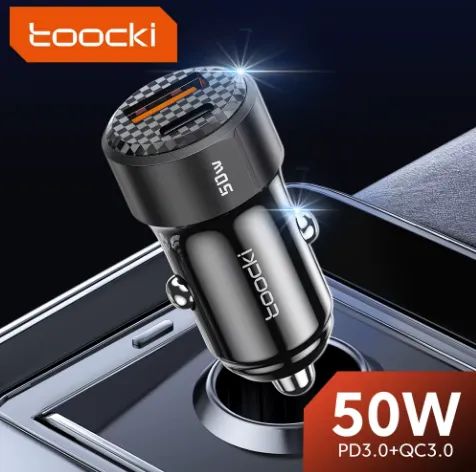 Carregador Veicular Toocki + Cabo - Porta dupla (USB-A e USB-C)