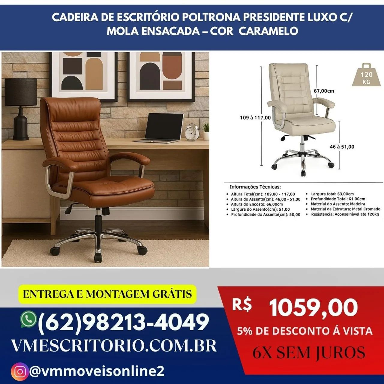 Cadeira de escritório Presidente com molas ensacadas 