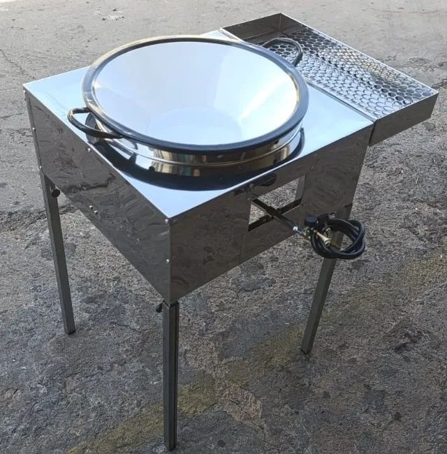 Fogão Pasteleiro em Inox com Tacho 10 Litros Completo com Queimador Mangueira Registro