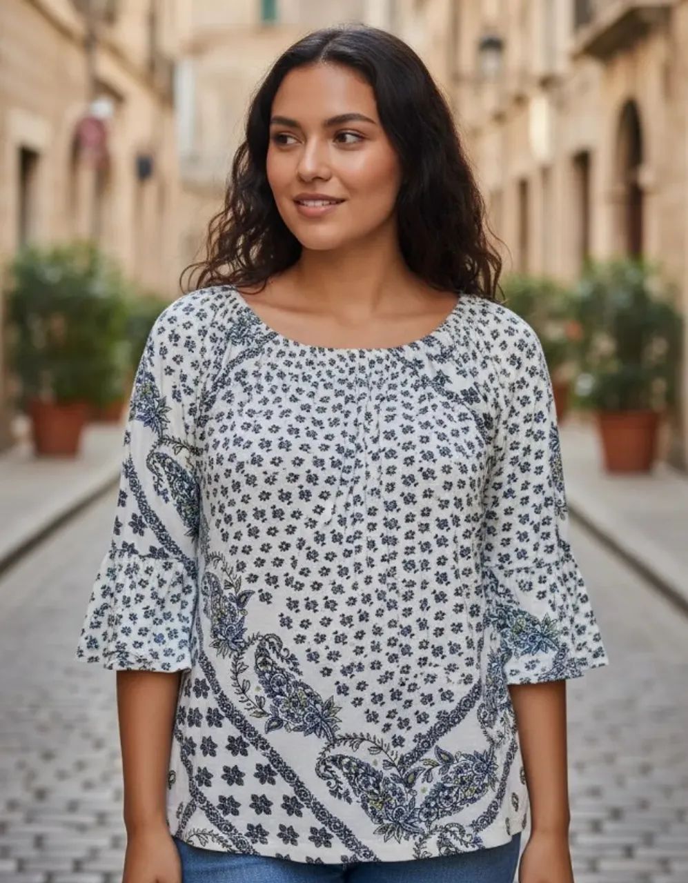Blusa canoa feminina de manga 3/4