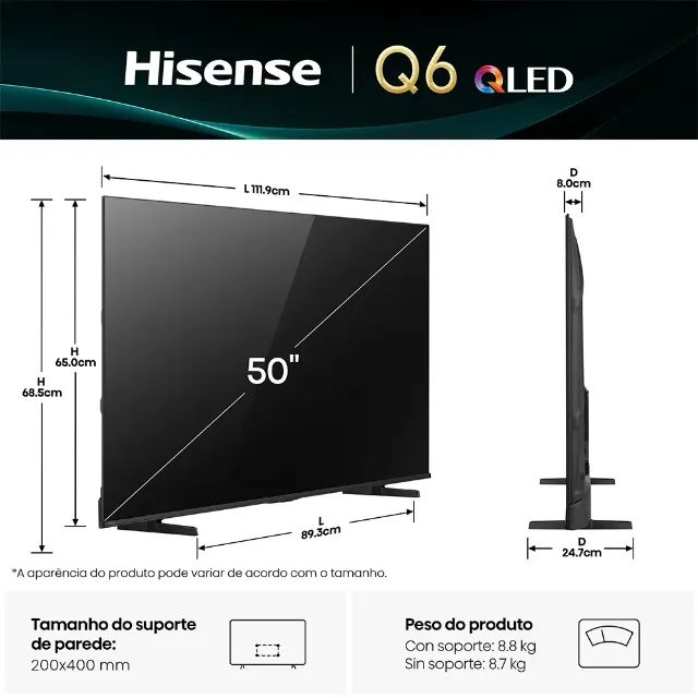 Smart TV Hisense QLED 50 4K Dolby Vision, Nova Lacrada Sonos Loja - Foto 2