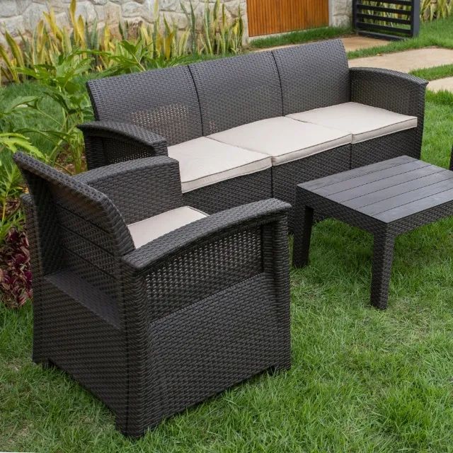 Conjunto de Sofá Jardim Rattan 5 Lugares SyberFlex Confort com Mesa e Almofadas - Foto 2