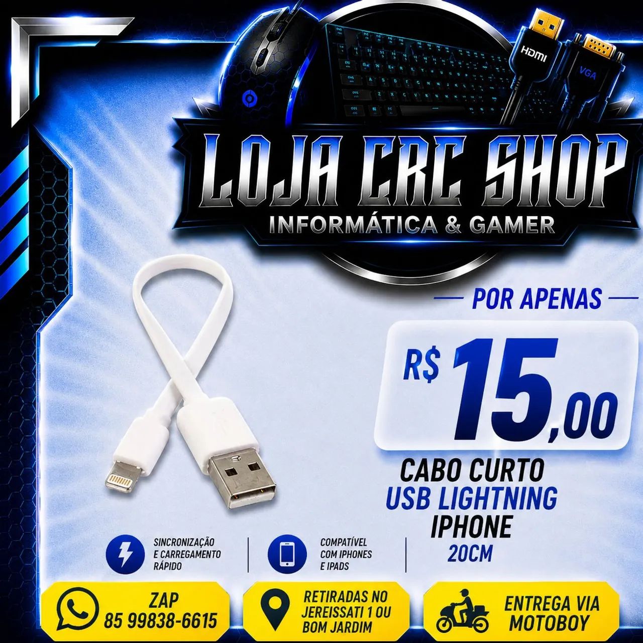 Cabo iPhone Lightning 20Cm Branco