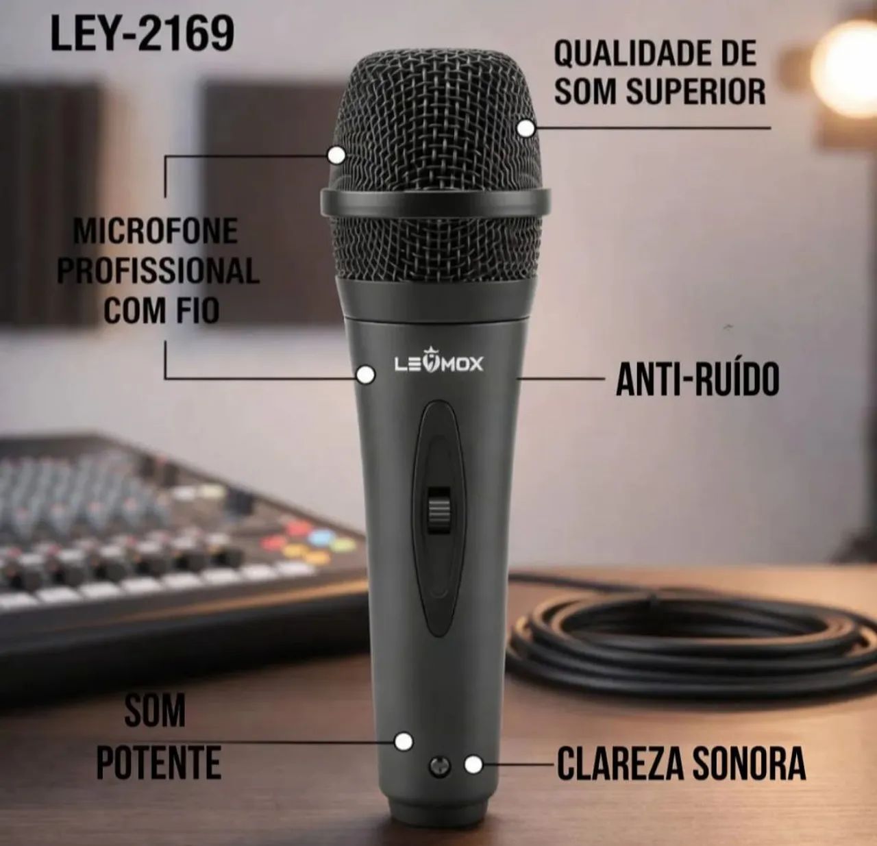 Microfone com Fio Lehmox LEY-2169 - Som Claro e Nítido - Foto 2