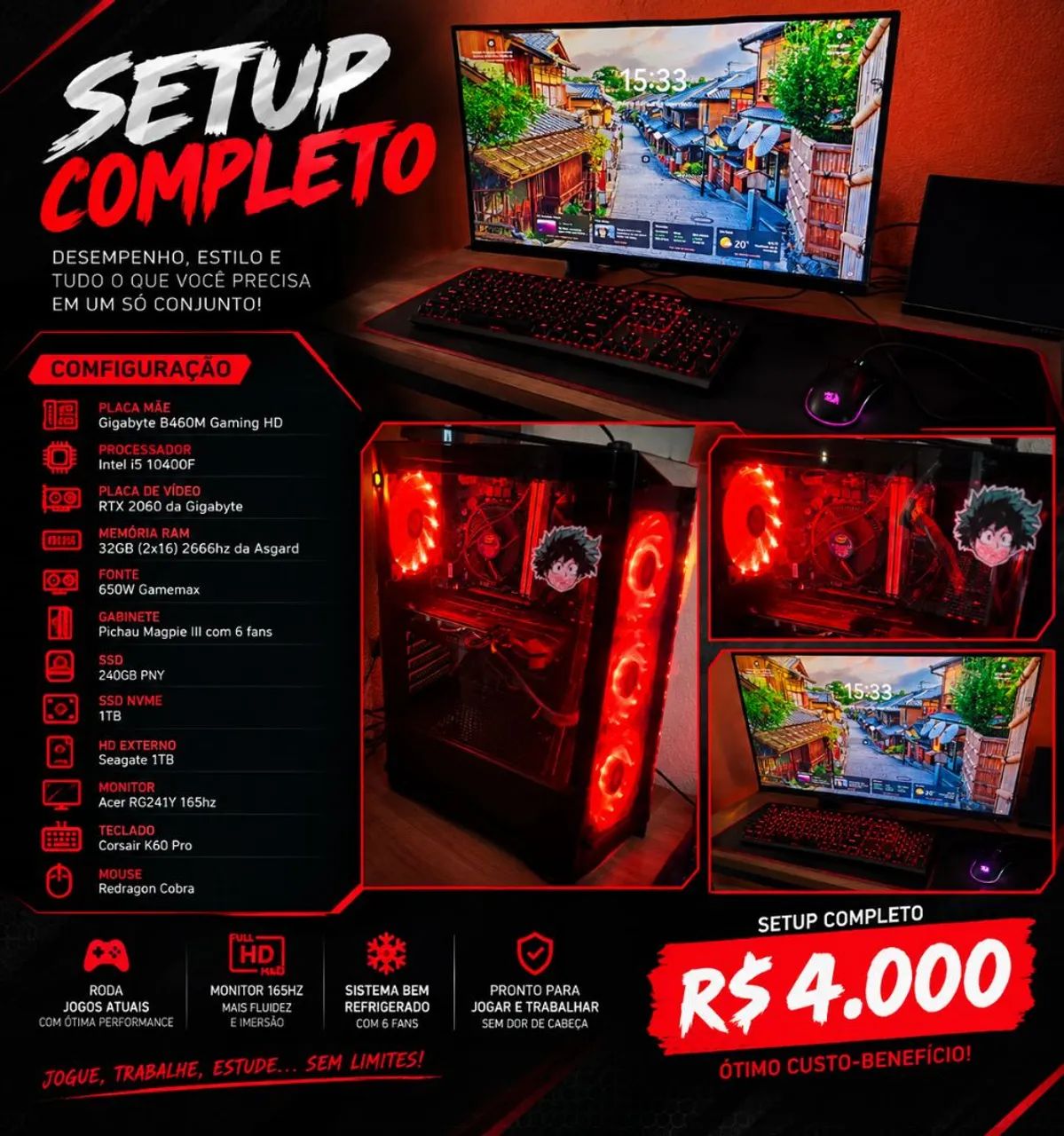 Setup Gamer I5 10400F + RTX 2060