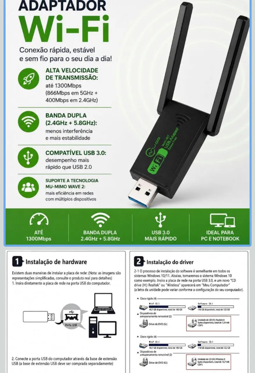 Adaptador Wi-Fi potente 5G e 2.4g - Foto 2